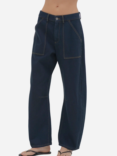 dark barrel-leg denim for women