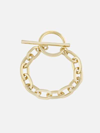 Gold bracelet with oversized toggle