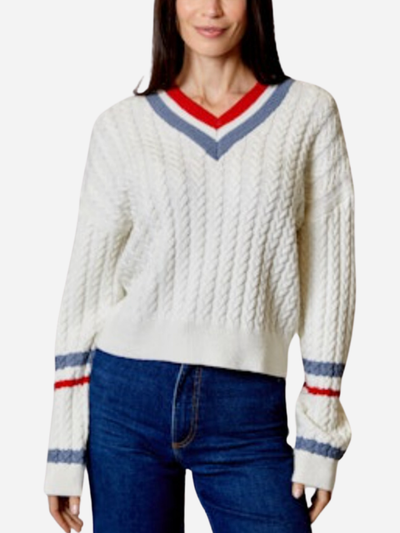 women's white varsity v-neck sweater