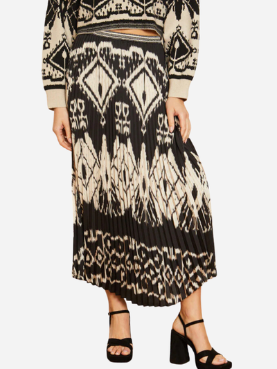 maxi tapestry skirt with black and cream design