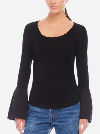 scoop neck and bell sleeves women's top