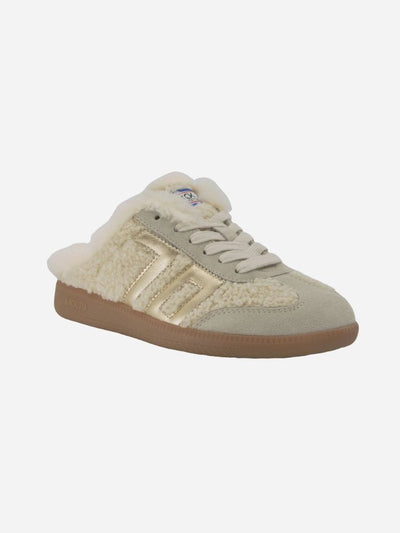 Beige sneaker with fur lining on a white background