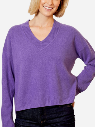 cashmere purple v-neck women's sweater