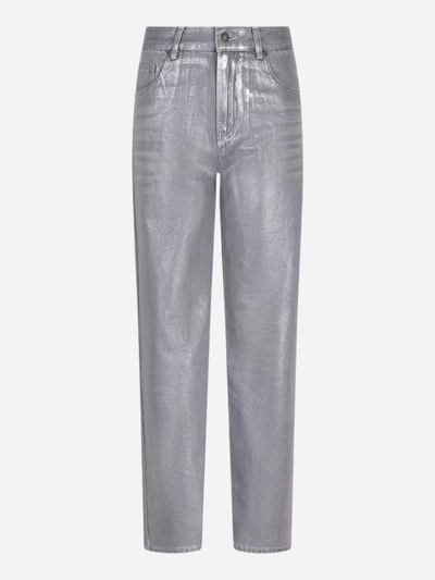 gray metallic coated jeans