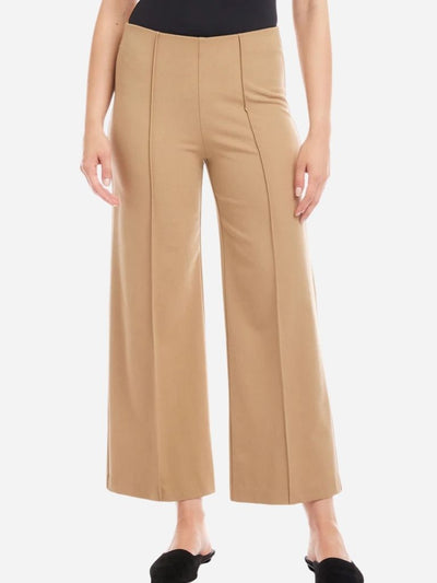 Tan wide-leg pants worn by a person on a white background