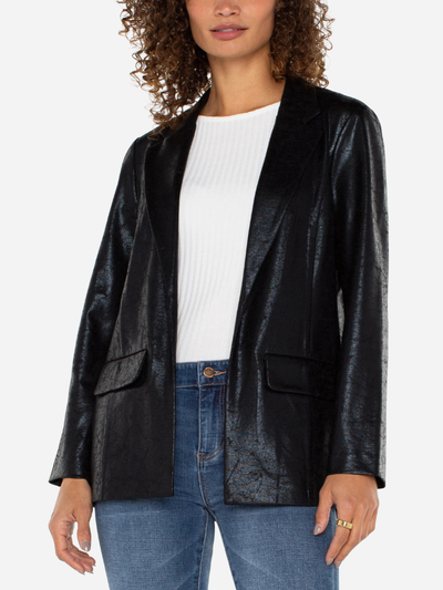 shiny black crinkle boyfriend blazer