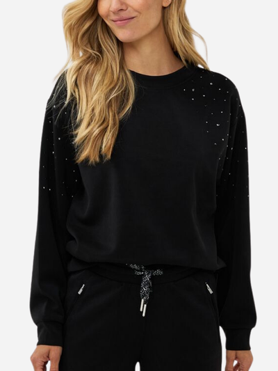 black satin modal sweater with sparkles