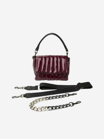 burgundy quilted bag with multiple straps