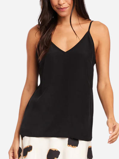 woman in black silk cami