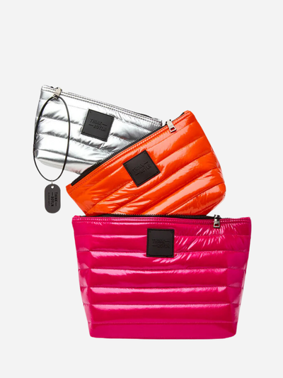 Pink and orange and silver small travel bags