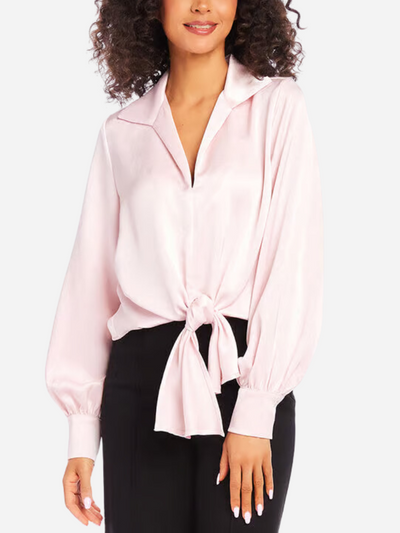 pink blouse with front tie