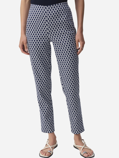 blue and white print ladies pants