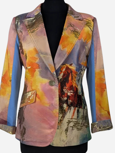 ladies blazer with painted horses on it