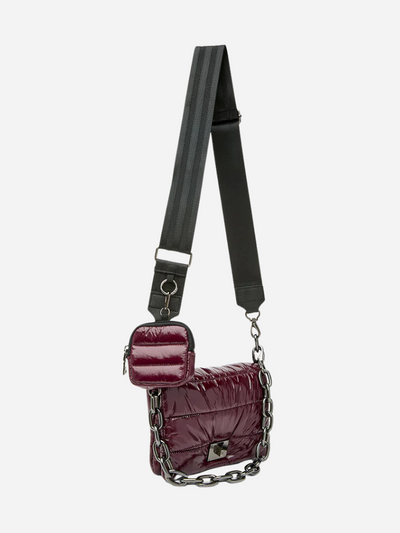 burgundy quilted bag with multiple straps