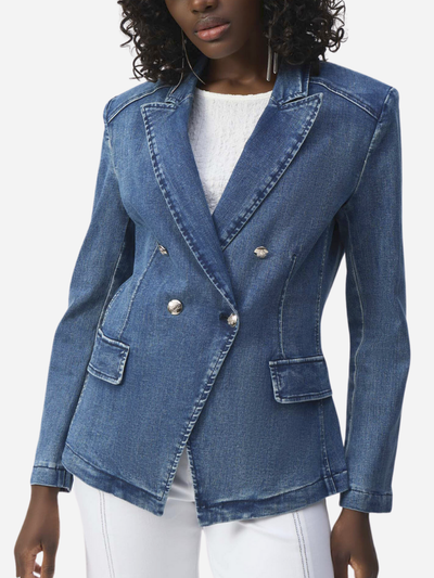 women's denim double breasted blazer