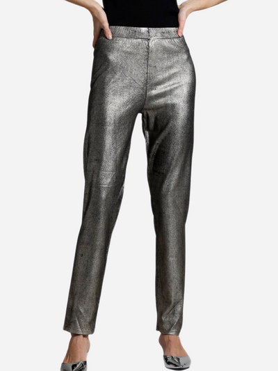 women's metallic tapered pants