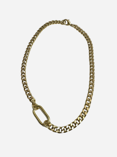Gold chain necklace on a white background