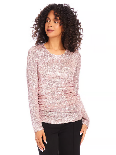 pink sequins top with shirring