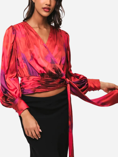 puff sleeve wrap top with side tie