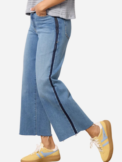 wide leg cropped jeans with tuxedo stripe down the side