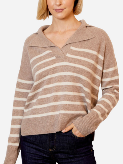 brown and white striped boxy sweater