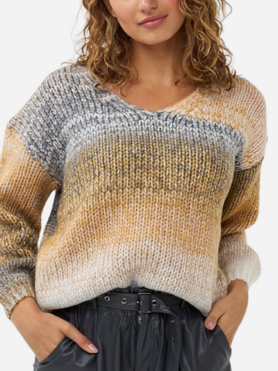 Cozy gray and yellow v-neck sweater