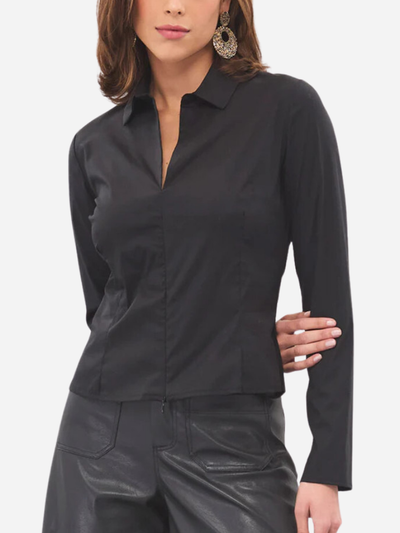 casual black long sleeve top with collar