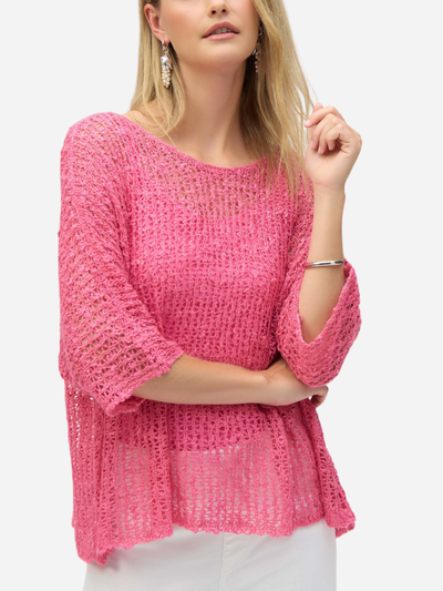 pink open stitch spring sweater