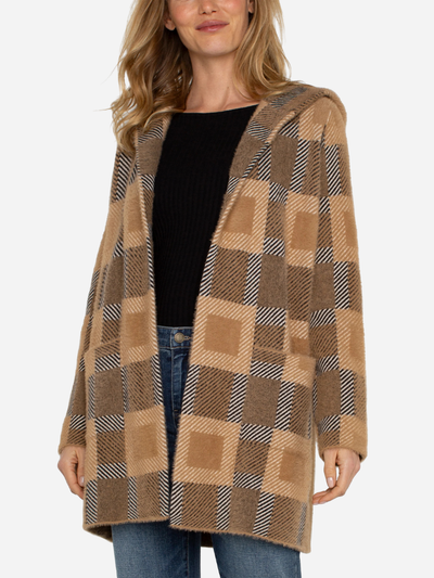 brown plaid long sweater cardigan coat