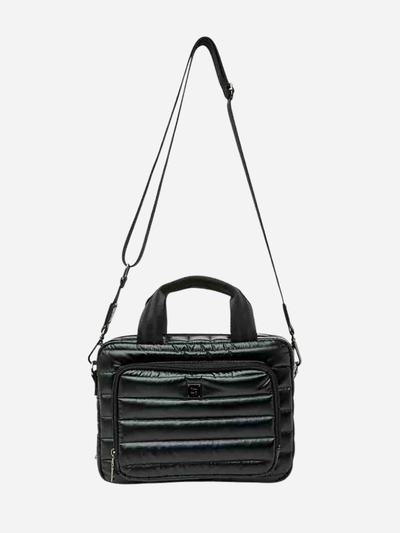 Black quilted toiletry bag and travel bag