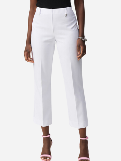 ladies cropped white twill straight leg pants