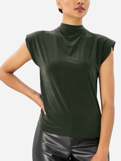 green sleeveless mock neck women's top