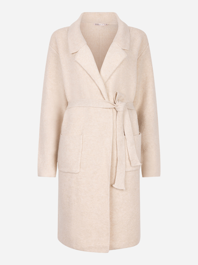 Beige coat with a belt on a white background