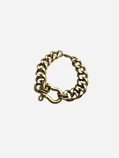 Gold chain bracelet on a white background