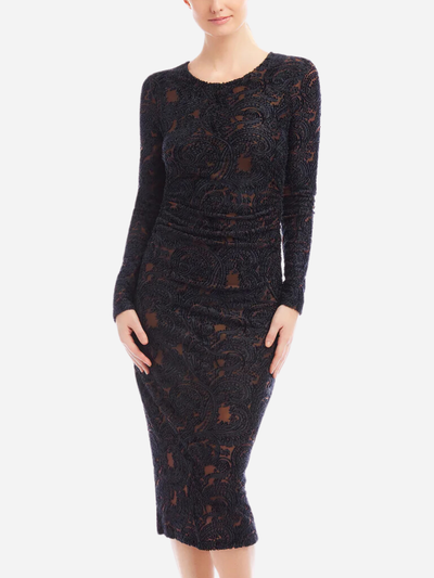 velvet burnout black lace dress knee-length