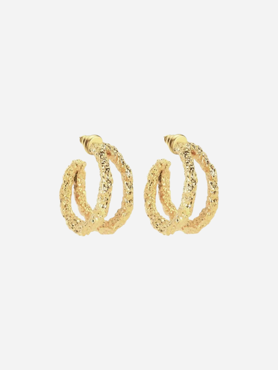 gold hammered double hoop earrings