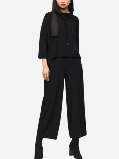 black silky knit cropped jumpsuit