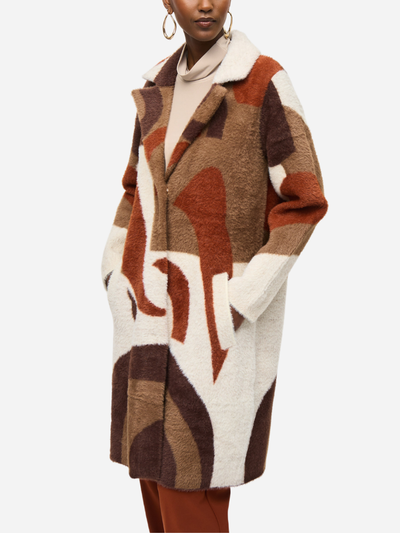 Joseph Ribkoff Abstract Print Feather Yarn Sweater Coat