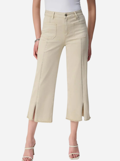 light brown cropped flare jeans with embellished front seam