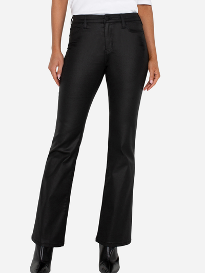 Ladies coated black bootcut jeans