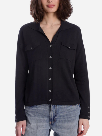 black Cotton Cashmere Long Sleeve Solid Camp Shirt