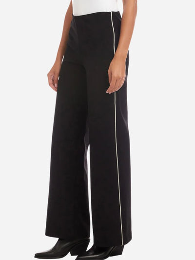 Black wide-leg pants with a white stripe on a white background